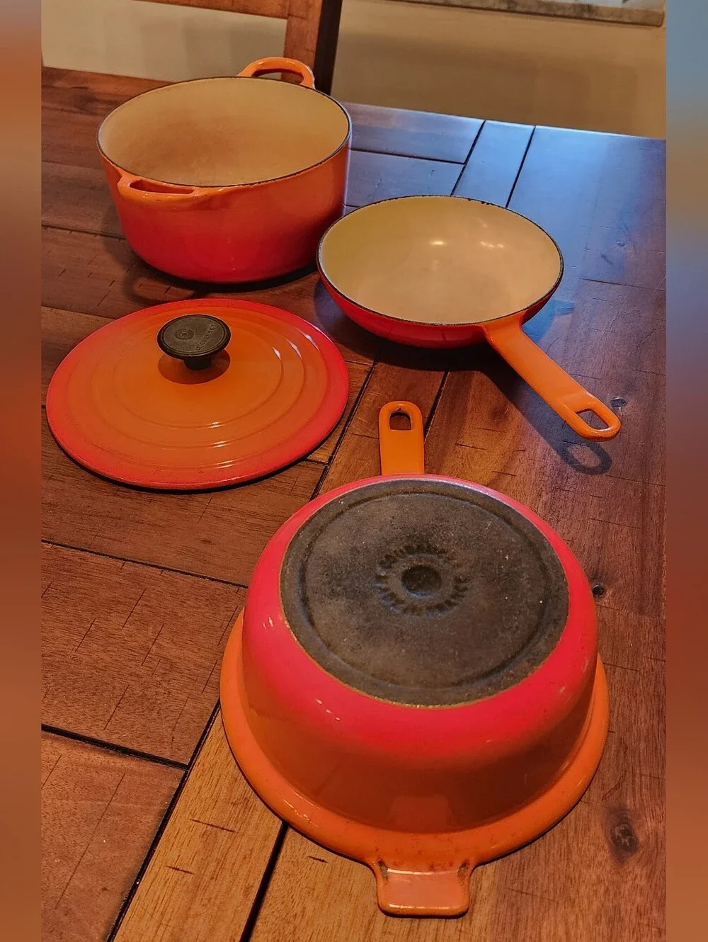 Le Creuset Enamel Cast Iron dutch oven skilet & pan beautiful burnt orange